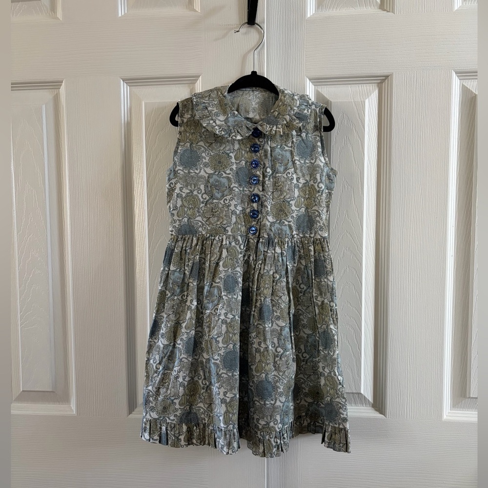 Girls Los Encajeros by Emanuel Mendoza Sleeveless Blue/Olive Floral Print Dress